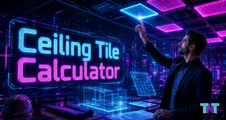 Ceiling Tile Calculator for Room Area, Tile Count, Layout Rows, Waste, Cases, Coverage, and Perimeter Trim