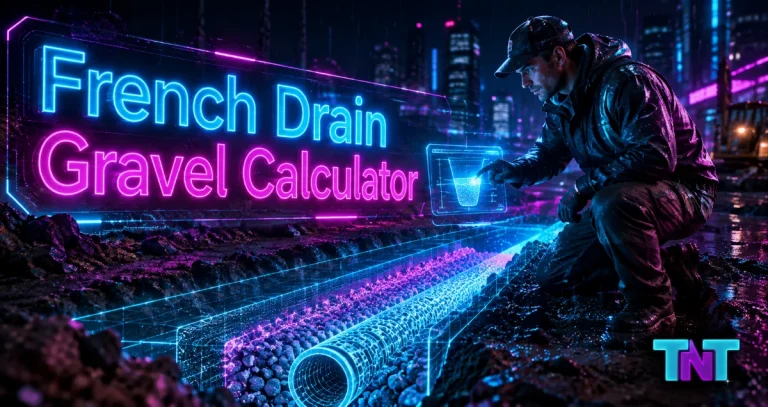 French Drain Gravel Calculator for Trench Volume, Pipe Displacement, Cubic Yards, and Stone Weight
