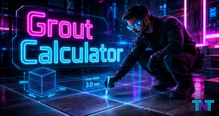 Grout Calculator for Tile Area, Joint Width, Joint Depth, Grout Volume, Liters, and Bags